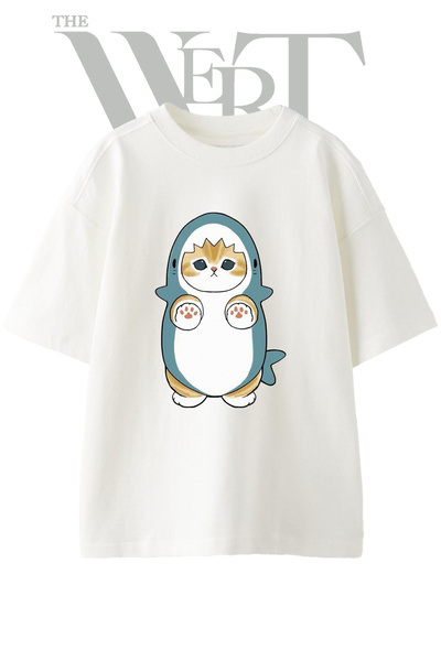 THEWERT Μπλουζάκι με σχέδιο Cat Kopekbaligi με στάμπα Unisex Λευκό Oversize
