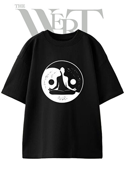 THEWERT Μπλουζάκι διαλογισμού YinYang με στάμπα Unisex σε μαύρο χρώμα oversize