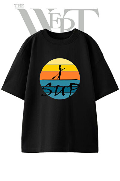 THEWERT Sup Design Printed Unisex Black Oversize T-Shirt