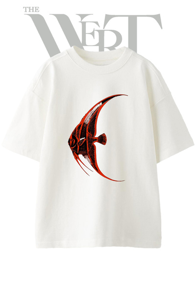 THEWERT Tricou oversize alb unisex cu imprimeu Angelfish Design