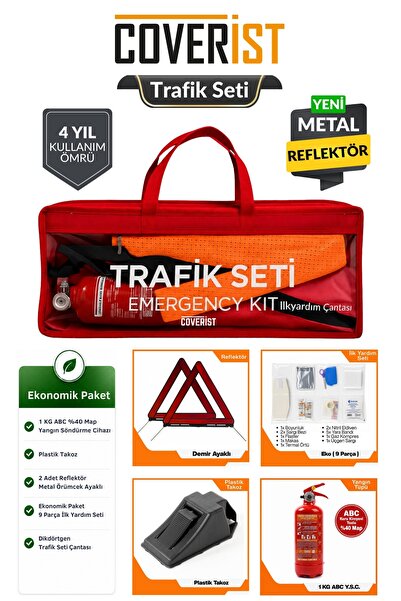 COVERİST Trafik ve İlk Yardım Seti - Ekonomik Paket 1 KG Araç Yangın Tüpü - 2...