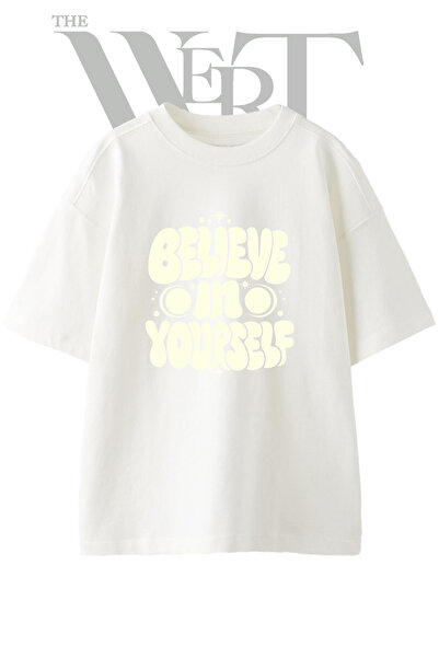 THEWERT Μπλουζάκι Groovy Believe Design με στάμπα Unisex Λευκό Oversize