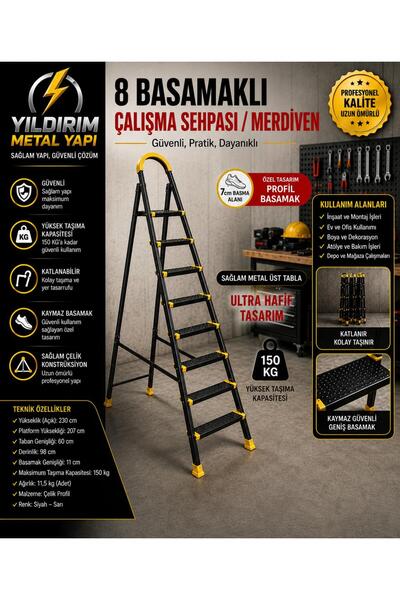 HARDY Zigana 3x3 Çift Çıkışlı Metal Merdiven Katlanır ev ofis bahçe inşaat tipi