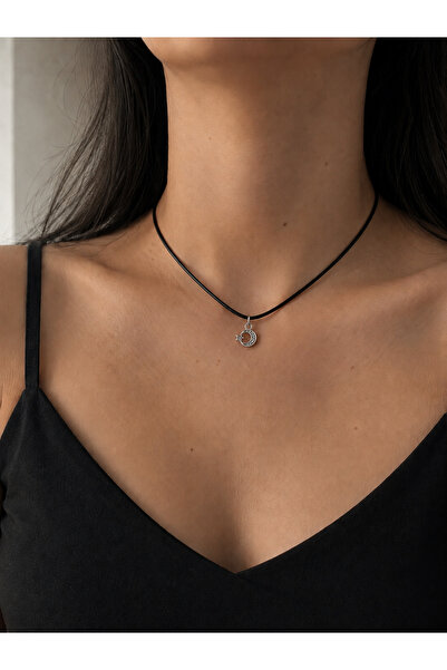 Femenino Ay Yıldız Figürlü Siyah İp Uniseks Choker Kolye