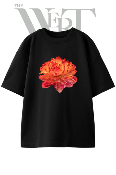 THEWERT Dahlia Design t-shirt sa printom, unisex, crna, prevelika