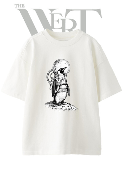 THEWERT Astronautski pingvin dizajn, štampana unisex bela majica prevelikog k...