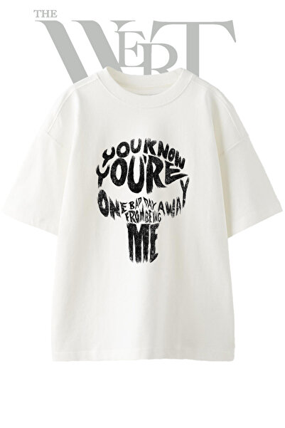 THEWERT Μπλουζάκι με σχέδιο Joker Skull, εμπριμέ, unisex, λευκό, oversized