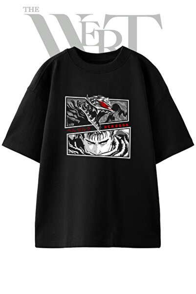 THEWERT Guts Berserk Design Printed Unisex Black Oversize T-Shirt