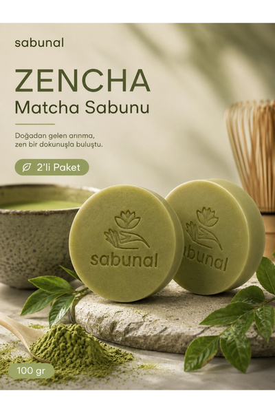 sabunal Zencha Matcha Soap 2 Pcs - Natural Care Soap with Green Tea for Purif...