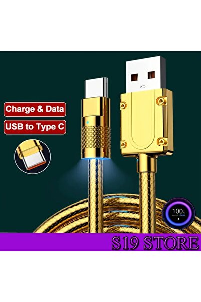 S19- USB DEN TYPE-C 6A SUPER FAST CHARGING CABLE - GOLDEN YELLOW NEW