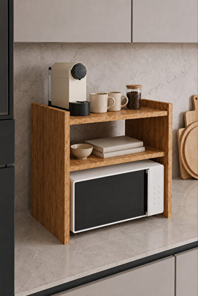 luccuni Mikrodalga Fırın Üstü Düzenleyici Raf – 3 Katlı Ceviz Mutfak ve Kahve...