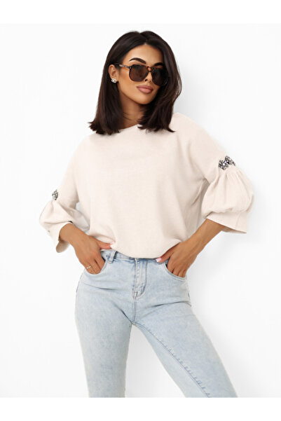 Italy Moda Women's mini sweater, elegant, italian fashion, beige chic office