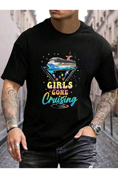 45 BPM تي شيرت رجالي أسود 100% قطن بطباعة 'Funny Girls Gone Cruising Girl Lov...