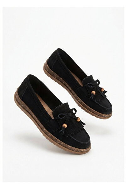 Zerenyus Boriy Premium Black Leather Powder Suede Φουντωτά Μπαλαρίνες