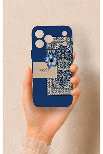 Vip Case iPhone 17 Pro Max Uyumlu Mavi Etnik Halı Desenli Silikon Kılıf