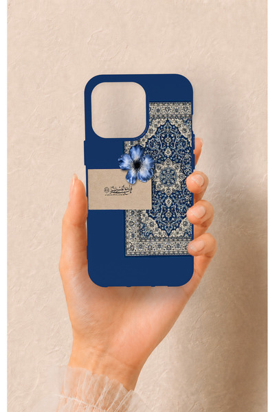 Vip Case iPhone 13 Pro Uyumlu Mavi Etnik Halı Desenli Silikon Kılıf