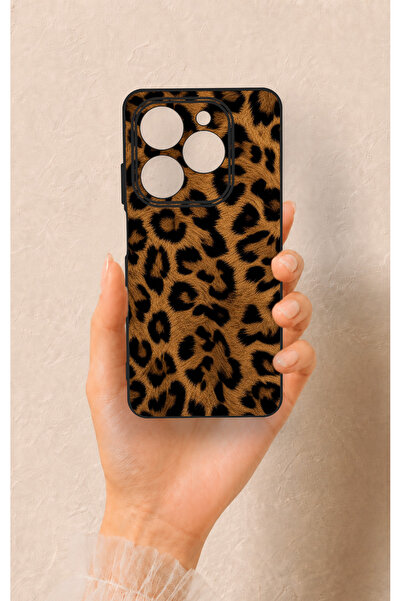 Vip Case Tecno Spark 20C Uyumlu Koyu Leopar Deri Desenli Silikon Kılıf