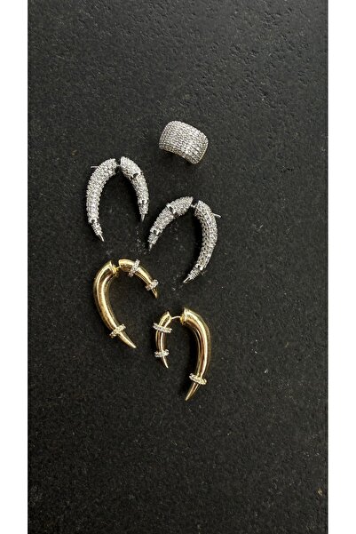 Finery by Nerrs Özel tasarım boynuz form küpe gold renk (çift olarak satılmak...
