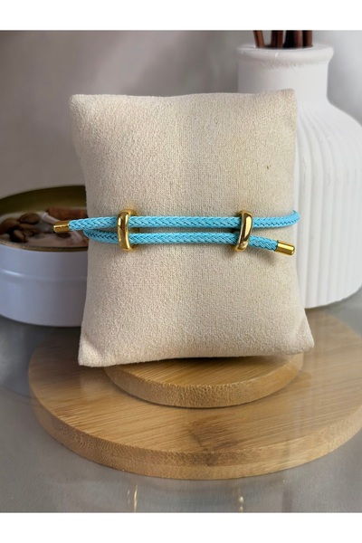 ANKA JEWELLRY Women's Steel Light Blue Knitted Leather Bracelet |   Adjustabl...