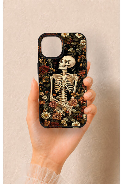 Vip Case iPhone 15 Uyumlu Çiçek İskelet Desenli Silikon Kılıf