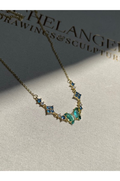 IrazErezJewelry Kelebek Figürlü Zirkon Taşlı Çelik Kolye