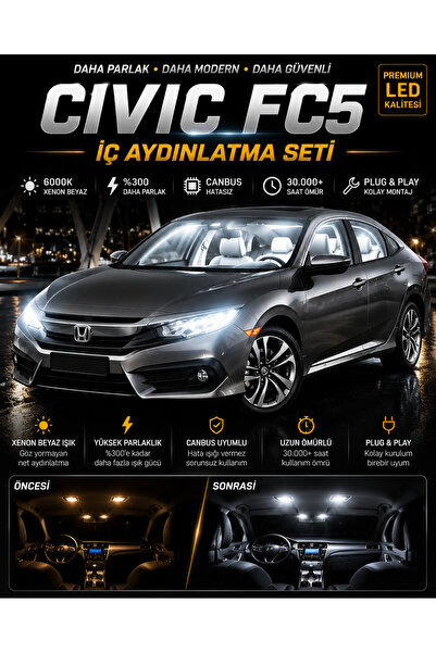 DuoLight Civic FC5 ile uyumlu (2016-2021) Uyumlu LED İç Aydınlatma Seti Xenon...