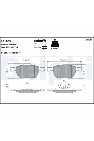 DELPHİ Set Placute Frana Frana Disc Ford C-Max 2/Focus 3/Grand C-Max Mazda 3/...