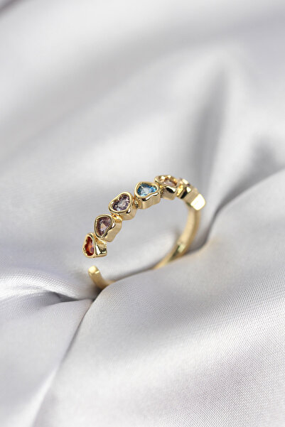 Mega Bazaar Gold Color Heart Model Colorful Zircon Stone Women's Ring