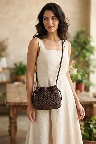 Ayakkabı Fuarı Elit Btn03 Women's Knitted Shoulder Bag Brown