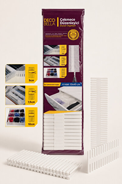 GİNZAMAİSON Kesilebilir Çekmece Düzenleyici 4’lü 10x40 cm - Çekmece İçi Düzen...