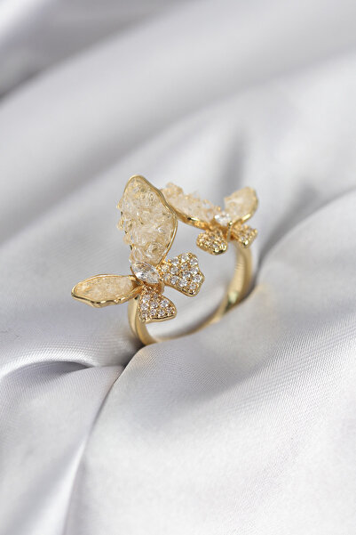 Mega Bazaar Gold Color White Butterfly Model Zircon Stone Women's Ring
