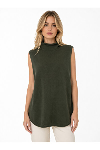 Neden Tekstil Women's Khaki Colored Sleeveless Knitwear Sweater