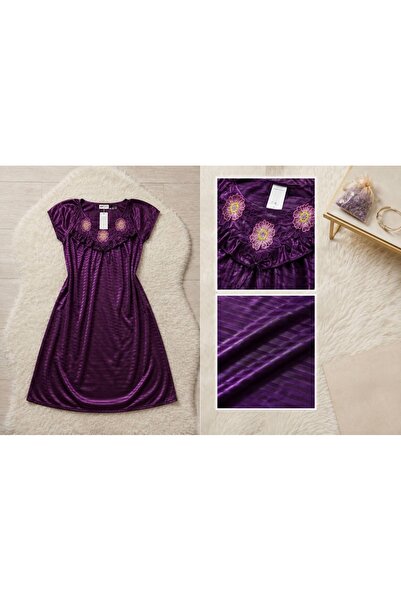 Generic Brand Women’s Satin Short Sleeve Nightgown with Floral Embroidery – E...
