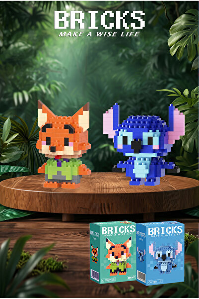 Bricks make a wise life Nick ve Stitch 3D Yapboz - İkili Set - Mikro Blok Yap...