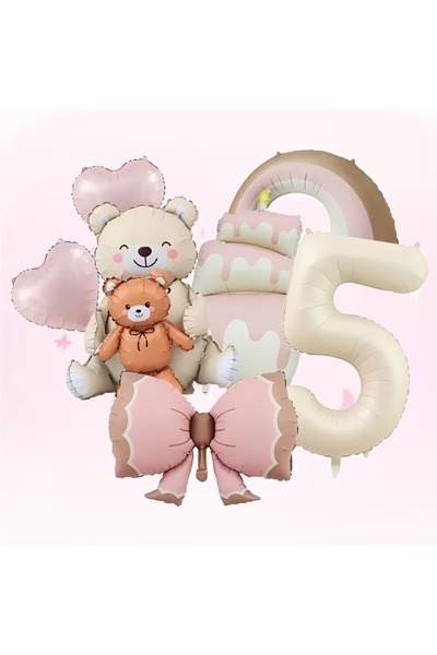 ÇITIPITISTORE Sitting Bear with Cub Rainbow Cake Foil Balloon Birthday Party ...