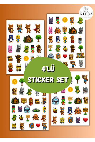 Kiraz Craft 4'lü Super Bear Sticker Seti | Oyun Temalı Karakter Sticker | Def...