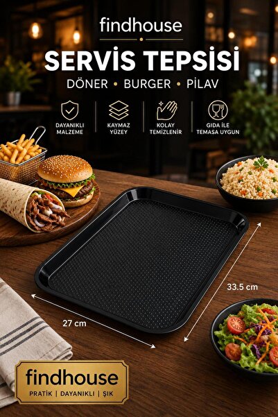 findhouse Siyah Servis Tepsisi 27x33,5cm Fast Food , Burger , Döner , Pizza ,...