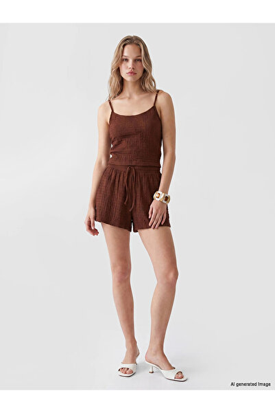 LC Waikiki Brown Textured Women's Shorts with Elastic Waist