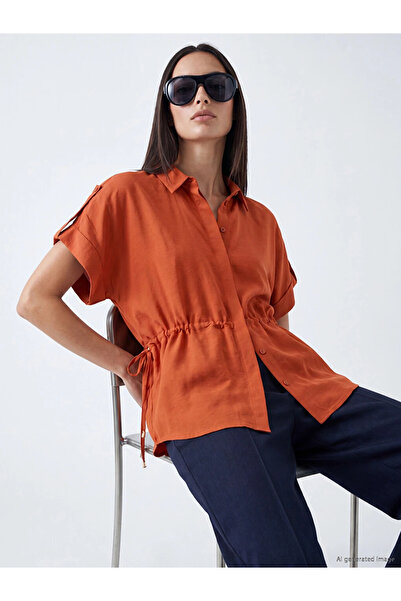 LC Waikiki Orange Drawstring Oversize Modal Blend Women's Shirt