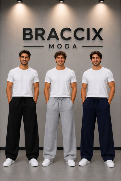 BRACCİX Erkek Eşofman Altı 3’lü Set Siyah Gri Lacivert Konfor Kalıp Terletmez