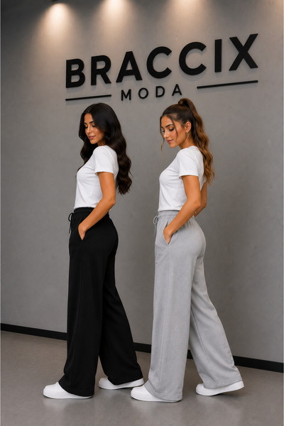 BRACCİX Women's Sweatpants Set of 2 Black Gray Comfort Fit Anti-Sweat