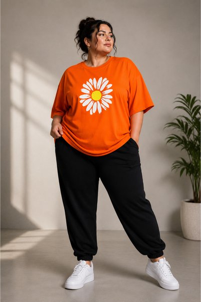 Rubonia Women's Plus Size Daisy Printed Oversize Tracksuit Set 2-Piece Cotton Comfortable Fit Casual Sports Set XL 2XL 3XL 4XL 5XL 6XL 7XL 8XL