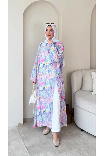 DEFNECE BUTİK Linda Yırtmaçlı Tunikli Pantolonlu Takım - Mavi