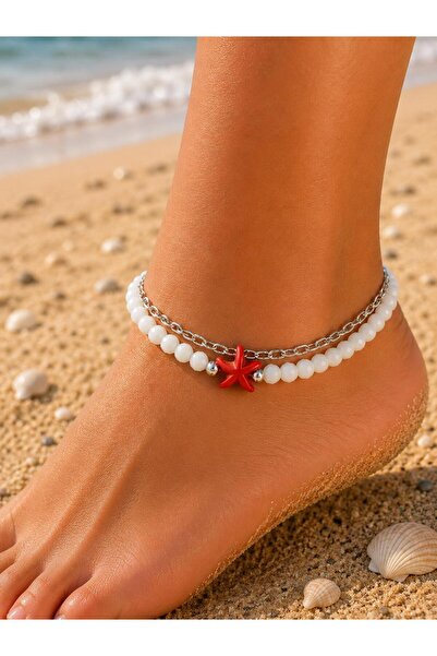 Bijustore Red Star - White Crystal Stone Women's Anklet