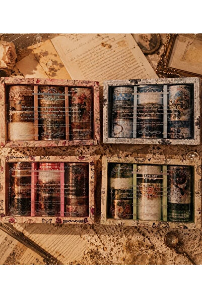 ÖZ OFİS 1 Kutu Retro Elegance Washi Tape Seti – Özel Tasarım Kutulu Nostaljik...