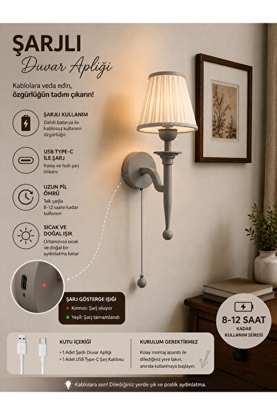 Limon 3D Desing Şarjlı Kablosuz Duvar Apliği - Modern Başucu Lambası Dekorati...