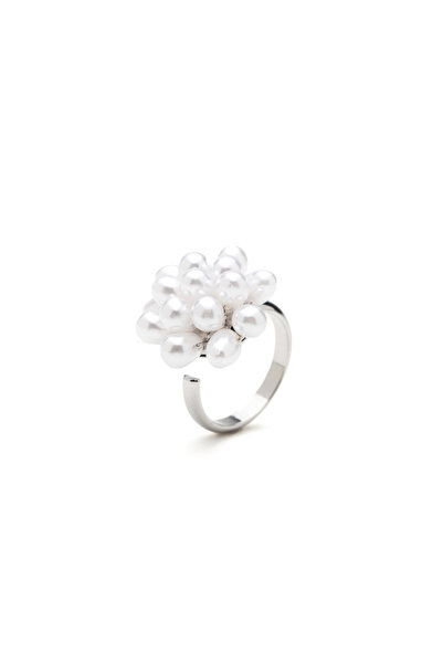 ElectraStore Inel Reglabil Argintiu Flower Of Pearls