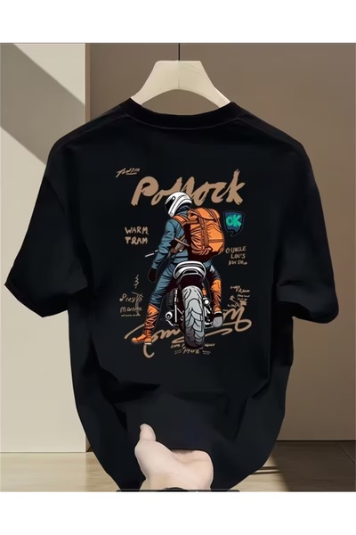 EURO CODE Ανδρικό μπλουζάκι oversize με μαύρο στάμπα – Vintage μοτοσικλετιστι...