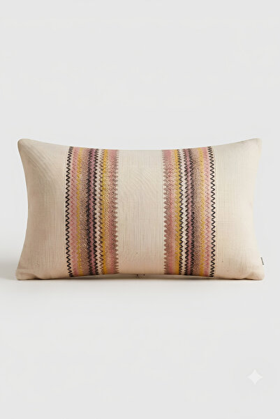 Valmia Home 35X55 cm Ecru Bohemian Lace Striped Cotton Rectangular Decorative...