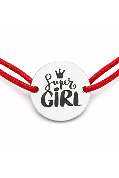 Simoshop Brățară argint 925 cu bănuț Super Girl, șnur reglabil — cadou pentru...